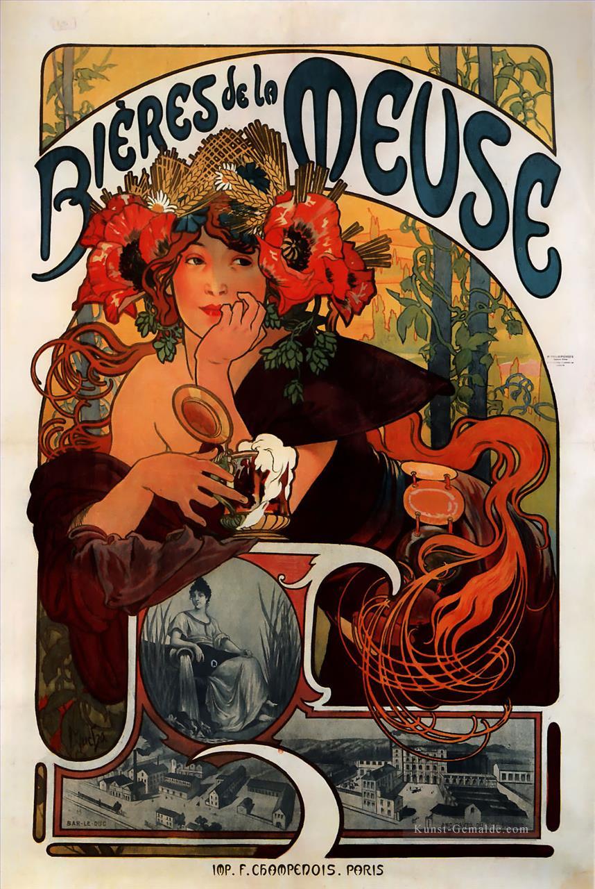 Bieres de la Meuse 1897 Tschechisch Jugendstil Alphonse Mucha Ölgemälde